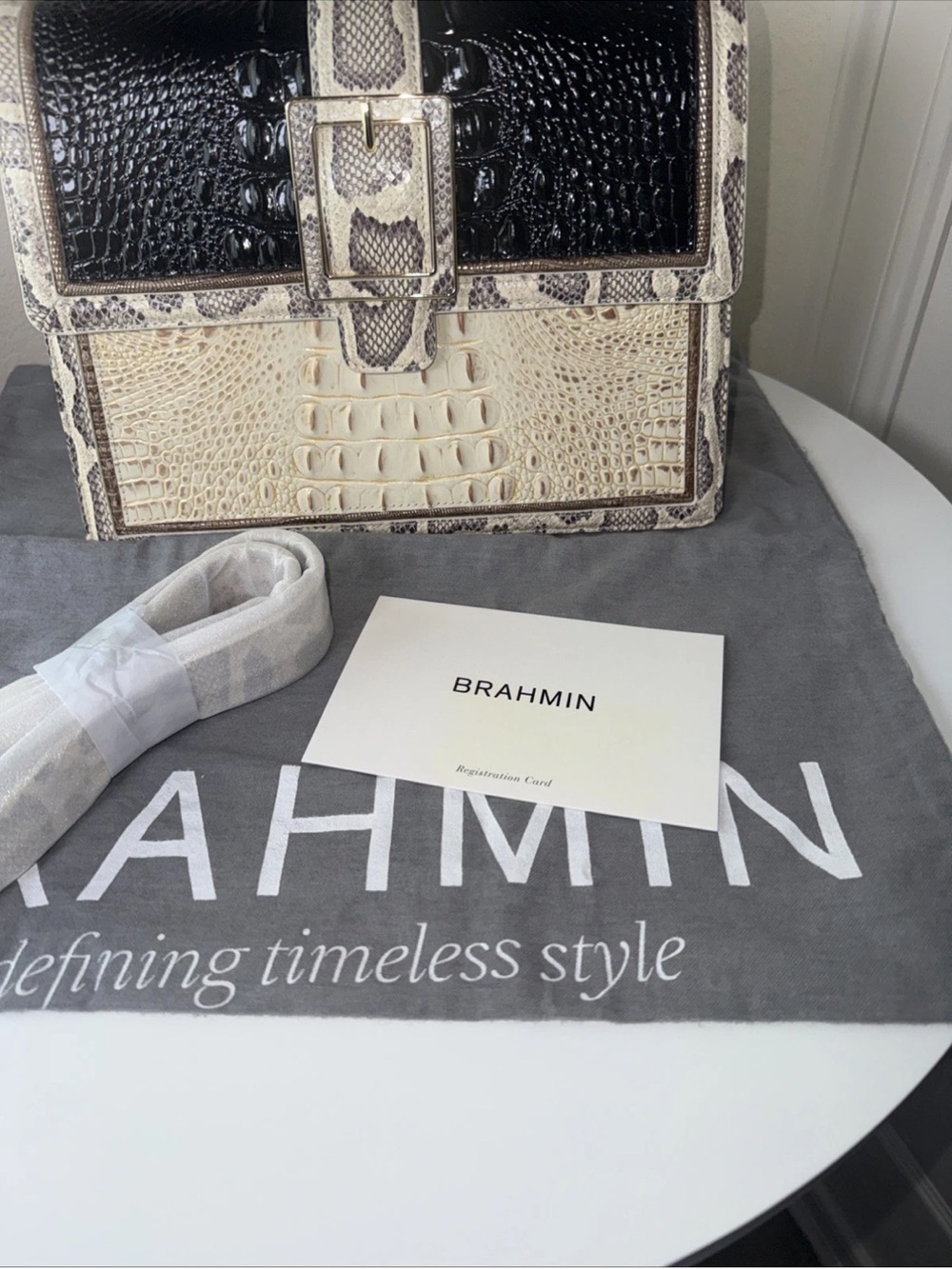 Brahmin Hallie Ivory Iguana Rockville Leather Satchel---NWT - Picture 5 of 10